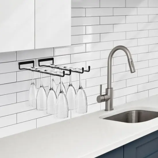 Sorbus 2 Pack 12 Inch Wall Mounted Wine Glass Racks for Under Cabinet - for Home Bar Holds Up to 4 Glasses Each image {4}