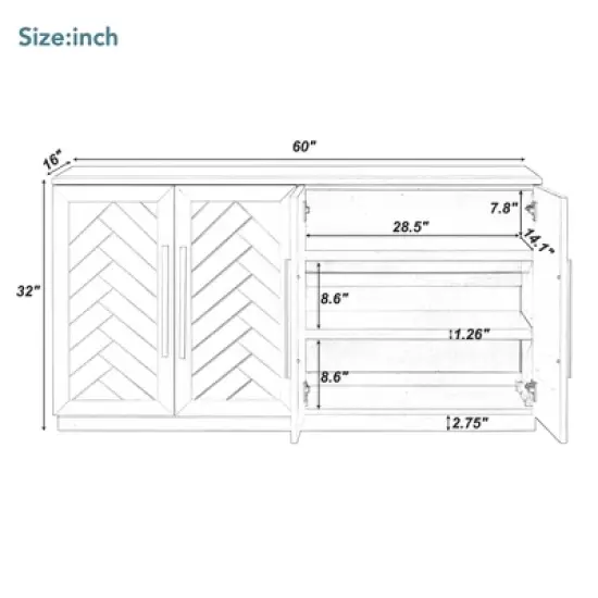 60" Storage Buffet Sideboard with Adjustable Shelves and Silver Handles - ModernLuxe image {3}