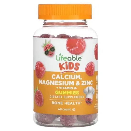 Lifeable Kids Calcium, Magnesium & Zinc + Vitamin D3 Gummies, Natural Raspberry, 60 Gummies image {4}