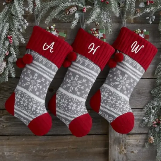 Personalization Mall Knit Snowflake Embroidered Initial Christmas Stocking image {2}