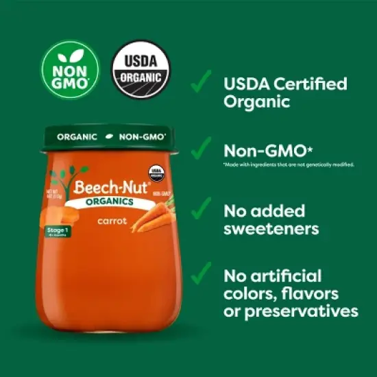 Beech-Nut Non-GMO Organics Carrots Baby Food Jar - 4oz image {2}