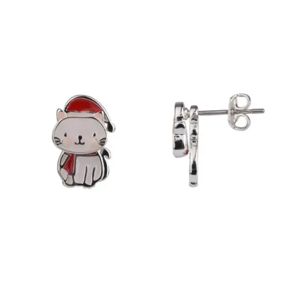 FAO Schwarz Holiday Santa Hat Kitty Front to Back Earrings image {1}