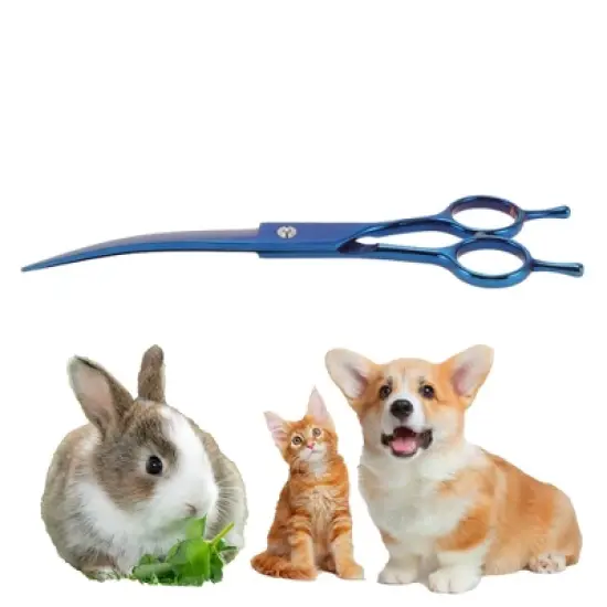 Unique Bargains Upper Bend Shears Dog Grooming Scissors 7.5inch Blue 1 Pc image {4}
