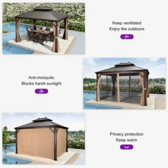 PURPLE LEAF Outdoor Hardtop Gazebo Canopy for Patio Deck Backyard Heavy Duty Outside Sunshade with Netting and Curtains image {4}