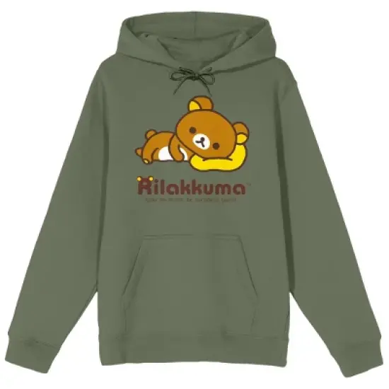 Rilakkuma Brown Bear Lying On A Pillow Long Sleeve Olive Adult Hooded Sweatshirt image {2}