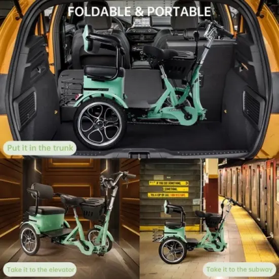 Topteng Electric Trike for Adult, Folding Three-Wheel E-Bike with Rear Seat and Thickened Tire image {11}