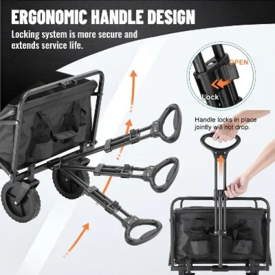 Collapsible Folding Wagon, Heavy Duty 220Lbs Capacity, Foldable Utility Cart for Outdoor Camping, Grocery, Sports, Beach - All Terrain image {2}