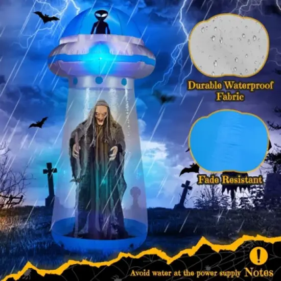 Angel Sar 8.8FT Halloween Inflatable UFO, Interactive Stand Inside Yard Decoration with LED Lights, for Indoor Outdoor Party Garden Decor image {12}