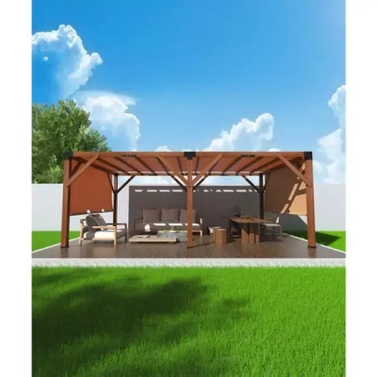 12 X 20 FT Wood Pergola, Retractable Shade Canopy, Outdoor Wooden Pergola for Patio image {7}