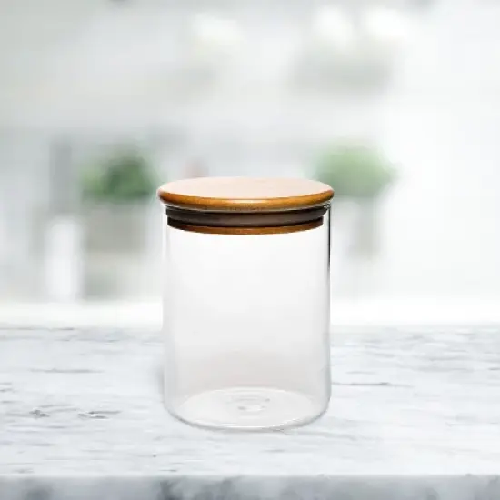 Amici Home Yosemite Glass Canister, Food Storage Jar with Airtight Seal Wood Lid, Modern Design Jar for Dry Food, Tea, Coffee, Spices image {1}