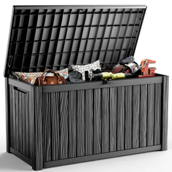 Kumasinova 180 Gal Oversized Storage Deck Box for Outdoor Use,All Weather PP Resin,Garden Seat Storage Box,Waterproof,Seats 2 People image {6}
