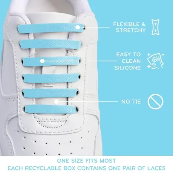 The Original Stretchlace No-Tie Silicone Elastic Shoelaces &ndash; Light Blue Tieless Shoe Laces (1 Set) image {4}
