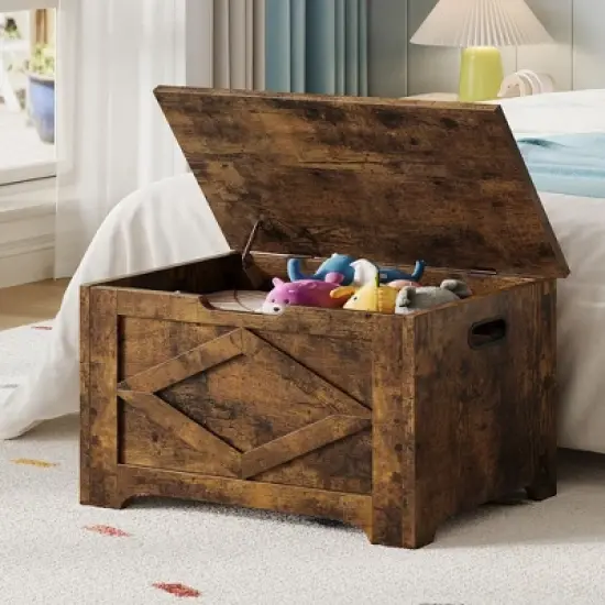 23.6" Storage Chest, Wooden Storage Bench with Safety Hinge, Easy Assembly, Large Toy Chest for Entryway, Living Room, Bedroom image {1}