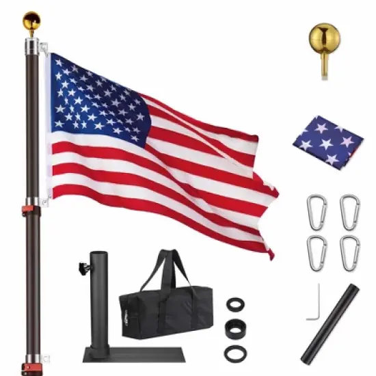 Yescom EZ GO 30ft Telescopic Flag Pole Kit Wheel Tire Mount Stand Upgrade Rotating Lock Outdoor Camper RV Tailgate Black image {9}