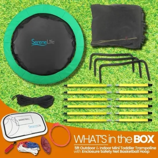 SereneLife 5ft Outdoor & Indoor Trampoline with Enclosure Safety Net SLTRA5BL image {1}
