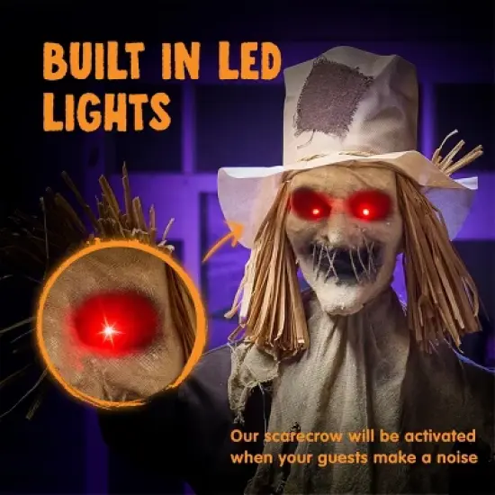 Joyfy 70'' Halloween Standing Scarecrow Decoration, Scary Animated Decor Prop with Motion for Yard Farm Lawn Garden Outdoor Indoor Haunted House Decor image {2}