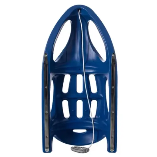 Outdoor Snow Sleigh Ice Sled Toy, Two Rider, Solid Hard Plastic with Pull Rope for Kids over 5 Years, Blue image {2}