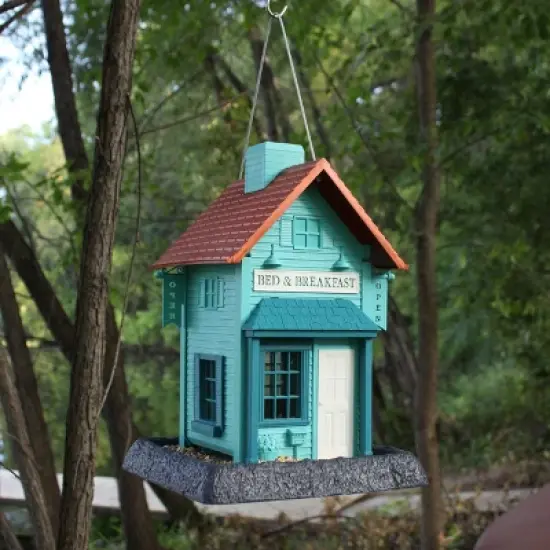 North States Bed and Breakfast Hopper Bird Feeder 14" Turquoise Blue image {1}