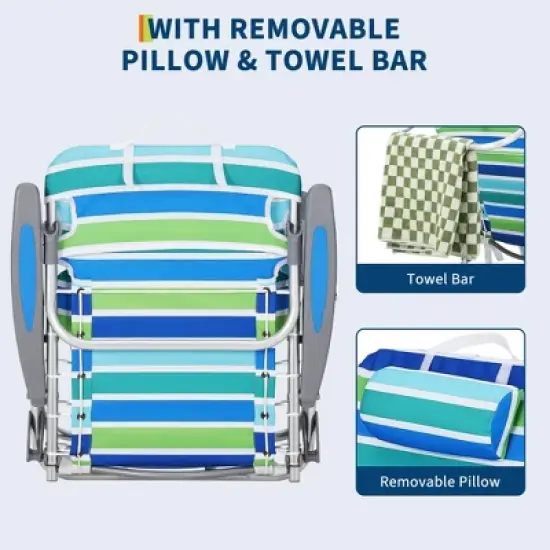 Beach Chair for Adults, Lightweight Portable Lay Flat Folding Beach Chair with 5 Reclining Positions image {4}