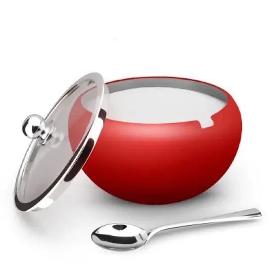 Kook Large Stainless Steel Sugar Bowl and Spoon, Glass Lid, 16 oz image {6}
