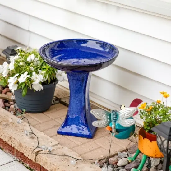 Sunnydaze Ceramic Bird Bath with Glazed Finish - Blue Glazed Finish - 16" H image {2}