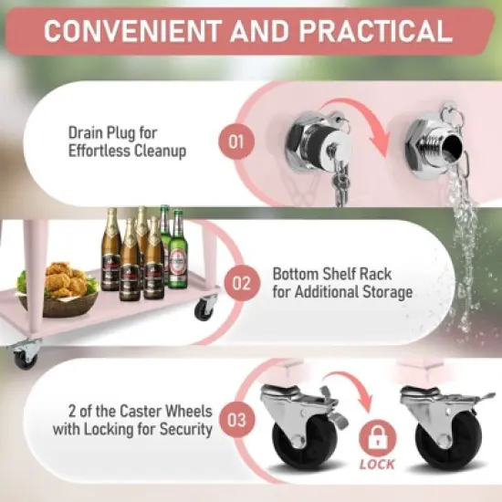 Karl Home 80 QT Pink Patio Cooler Cart image {3}