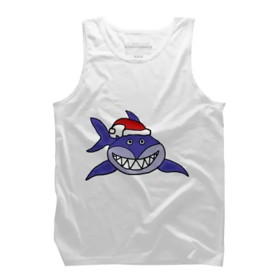 Men's Design By Humans Funny Christmas Shark in Santa Hat By SmileToday Tank Top image {3}