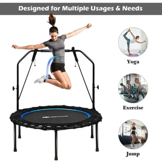 Costway 40'' Foldable Trampoline Fitness Rebounder with Resistance Bands Adjustable Home Green/Blue/Red image {7}