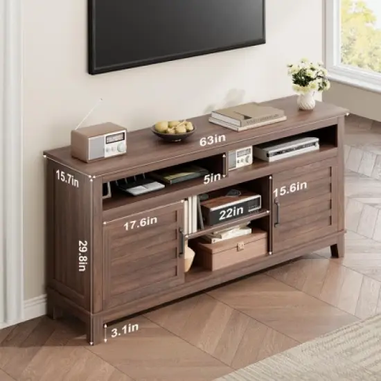 65" TV Stand Entertainment Center with Adjustable Shelves & 8 Storage Compartments, Semi-Open Double Door Cabinet for Living Room, Bedroom image {1}