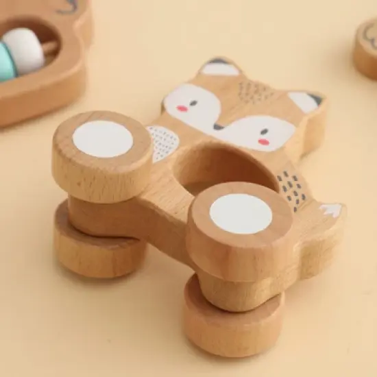 Freniland&trade; - Wooden Baby Rattle Toy Set &ndash; 5 PCS Blue Animal Themed Teether and Rattles, Natural Beech Wood Montessori Toys for 10M+ image {3}