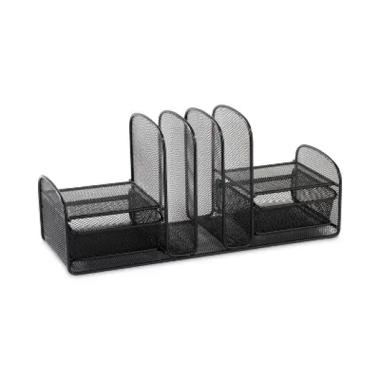 Safco Onyx Mesh Desk Organizer, Three Sections/Two Baskets, Steel Mesh, 17 x 6.75 x 7.75, Black image {3}