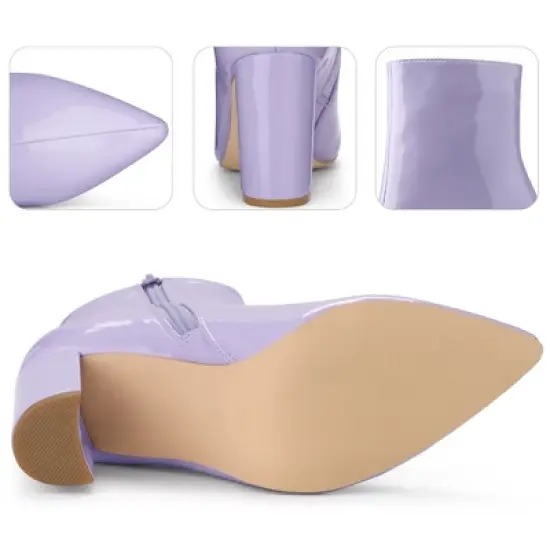 Perphy Women's Patent Pointed Toe Side Zip Chunky Heel Ankle Boots image {2}