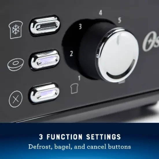 Oster 2-Slice Toaster With Extra-Wide Slots Black/Stainless Steel: Bagel Maker, 800W, Spot Clean, 1-Year Warranty image {2}