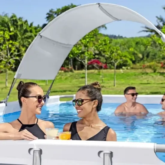 Bestway Flowclear Pool Canopy for 6' 11" to 11' 2" Above Ground Outdoor Oval or Rectangular Swimming Pools with UPF 40 Plus Sun Protection, Gray image {4}
