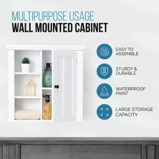 LuxenHome White MDF Wood Bathroom Wall Storage Cabinet image {13}