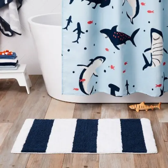 Rugby Striped Kids' Bath Rug Navy - Pillowfort&trade; image {1}