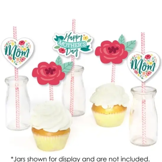 Big Dot of Happiness Colorful Floral Happy Mother's Day - Paper Straw Decor - We Love Mom Party Striped Decorative Straws - Set of 24 image {3}