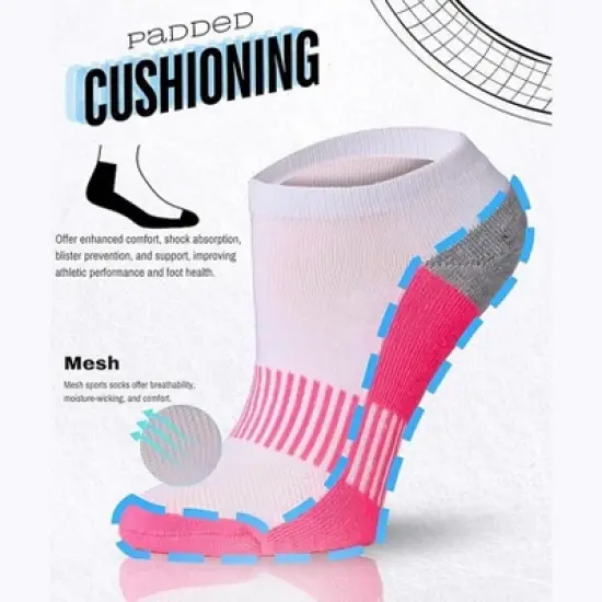 Toe Heel Cushioned Contrasting Running Ankle Socks - 12 Pairs image {2}