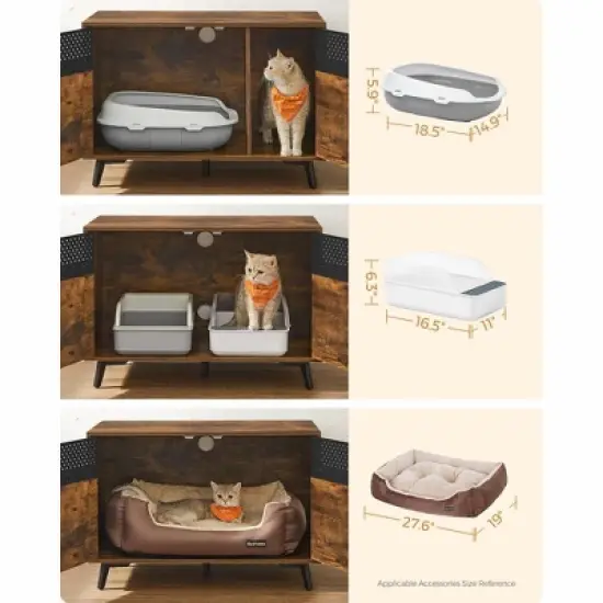 Feandrea Litter Box Enclosure, Cat Litter Box Furniture Hidden, with Removable Divider, High Legs, Cat House Rustic Brown image {6}