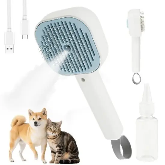 BABYYER 3 in 1 Pet Steam Brush, Auto Cleaning Dog Cat Hair, Removal Comb Rechargeable Cat Grooming Brush for Long and Short Hair image {9}