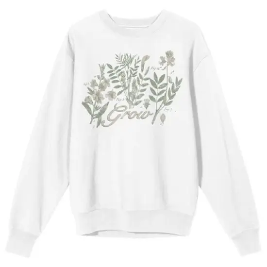 Vintage Botanical Grow Positive Men's White Crew Neck Sweatshirt image {4}