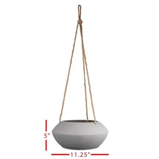 Wide Textured Hanging Planter Gray Metal & Rope - Foreside Home & Garden image {4}