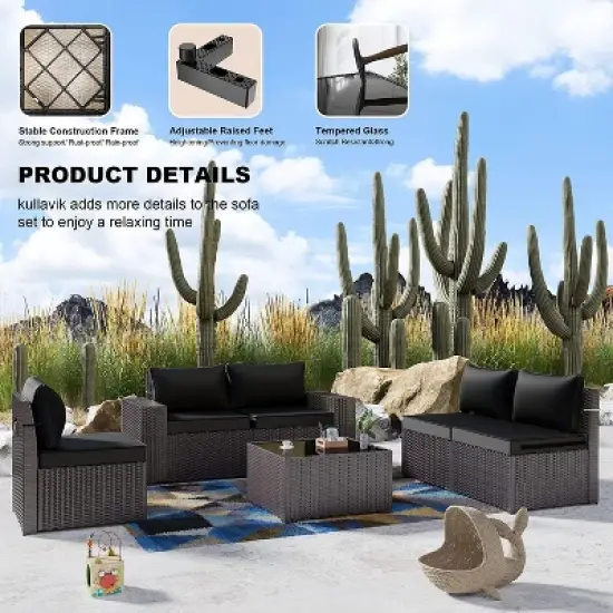 ALAULM 12PCS Outdoor Patio Furniture Set PE Wicker Rattan Sectional Sofa image {1}