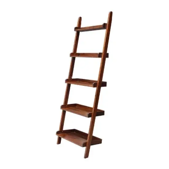 75.5" 5 Tier Solid Wood Leaning Bookshelf - International Concepts image {1}