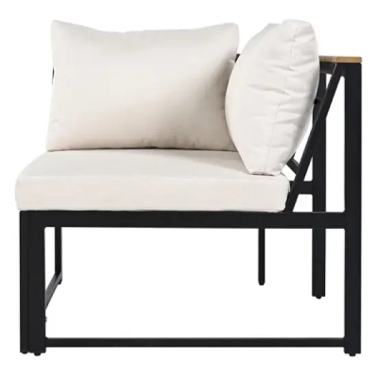 4-Piece Outdoor Patio Iron Sectional Sofa Set with Coffee Table and Side Storage Shelf image {12}