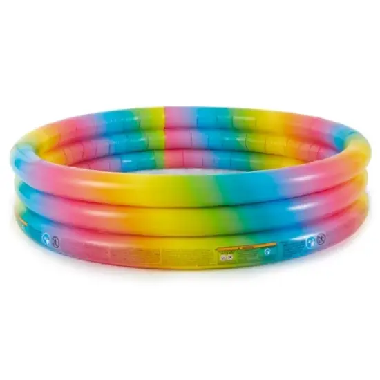 Intex 58449EP Rainbow Ombre 3 Ring Circular Inflatable Outdoor Swimming Pool with for Kids Ages 2 Years or Older image {2}