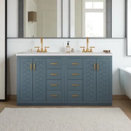 Mshliw 60 Inch Double Bathroom Vanity with Ceramic Sink Combo, Modern Freestanding Cabinet with 6 Drawers and 4 Soft Close Doors, Solid Wood Frame image {14}