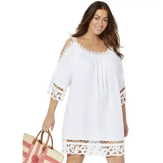 Swimsuits for All Women&rsquo;s Plus Size Vera Crochet Cold Shoulder Cover Up Dress image {4}