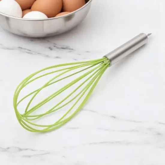 Unique Bargains 12" 6-Wire Whisk Hand Wash Stainless Steel Silicone Silver Tone Green image {3}