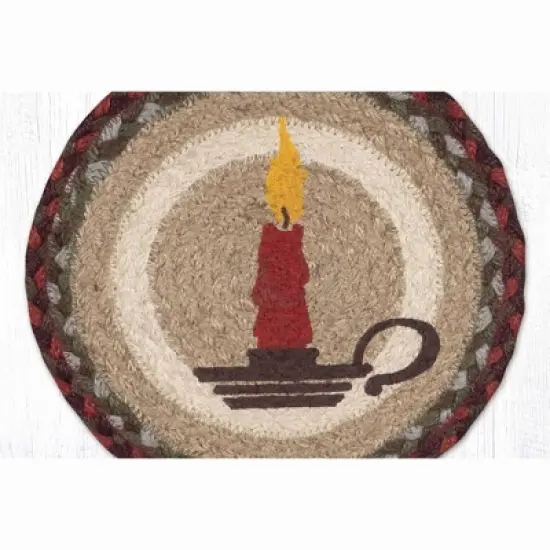 Earth Rugs Christmas Candle Round Trivet &ndash; 10" Holiday Candle Print on Braided Natural Jute Table Mat image {1}
